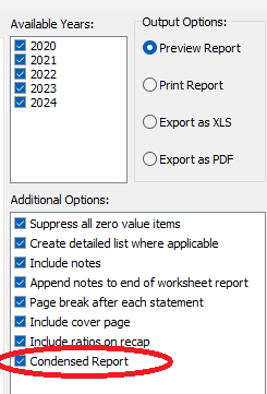 Condensed Report selection in Bukers Taxanalysis